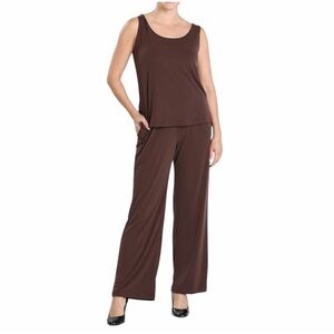 IC Collection Brown Wide Leg Stretch Jersey Knit Pull On Pants Size Large